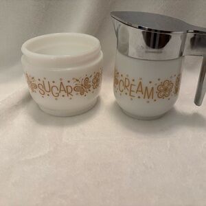 Vintage Corelle Sugar & Cream Milk Glass Set in White with Butterfly Gold